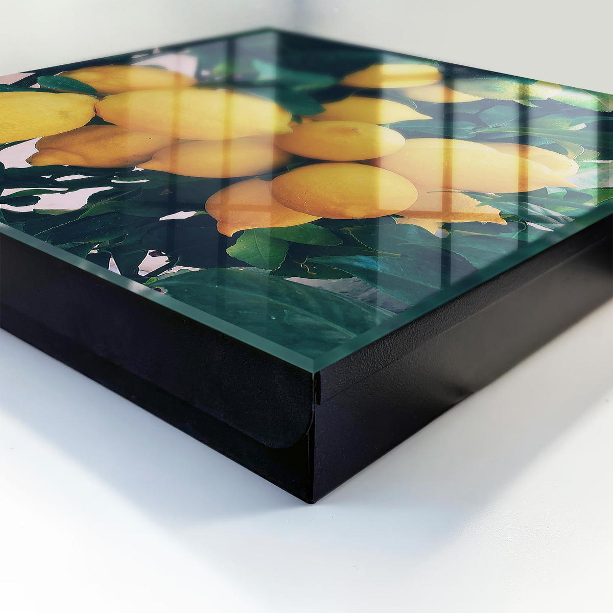 SCHLÜSSELBOX Schwarz 30x30 cm- Türöffnung nach rechts - Grüne Blätter - Grün, Metall (30/30/5cm) - TULUP