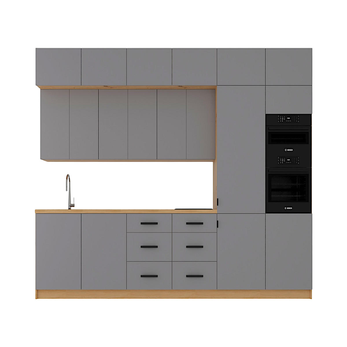 KÜCHENZEILE 360 cm - Langen K72-M360 R in Beige/Matt - Beige/Schwarz, Holz/Metall (360/248/58cm)