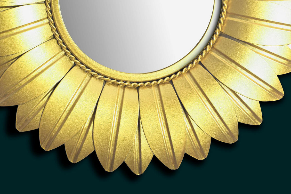 WANDSPIEGEL Rund Metall Gold 60 cm Sonnenblumenform - Goldfarben, Glas (60/60/4cm) - KADIMA DESIGN