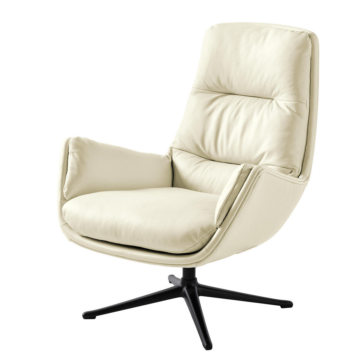 SESSEL mit Kreuzfuß - Schwarz/Weiß, Leder/Metall (83/95/97cm) - home24