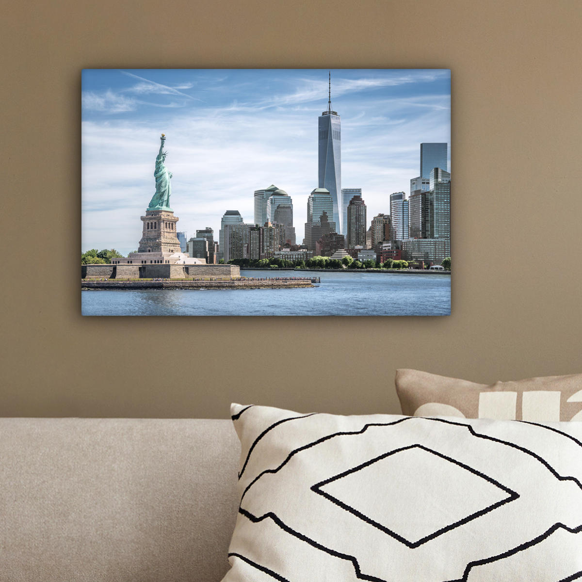 LEINWANDBILD New York - Freiheitsstatue - Wasser 30x20 cm - Hellblau, Textil (30/20cm) - MuchoWow