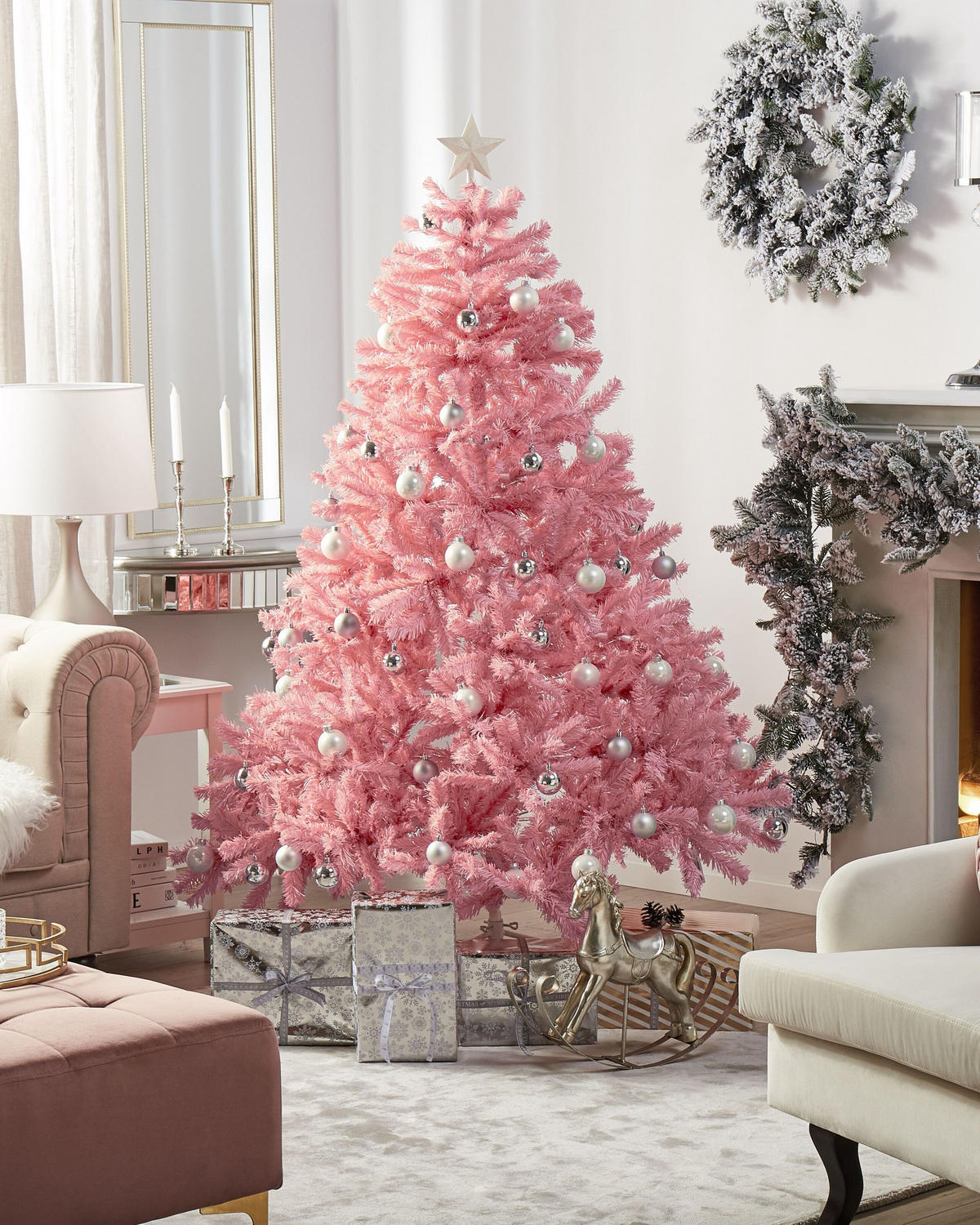 WEIHNACHTSBAUM 210 cm Rosa Farnham - Rosa, Kunststoff (210cm) - Beliani