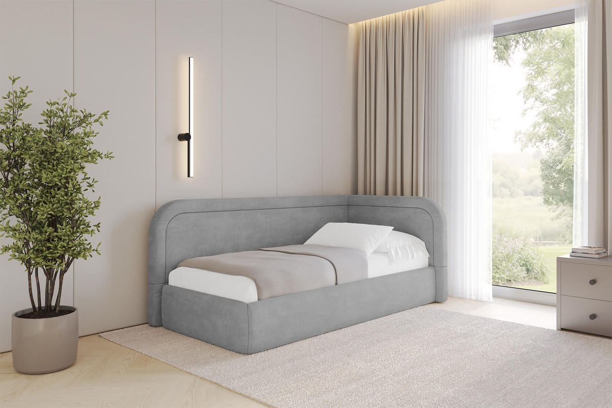 EINZELLBETT Jugendbett mit Bettkasten, Links - JOVY 80x200 Grau - Hellgrau, Holzwerkstoff/Textil (80/200cm) - ALTDECOR