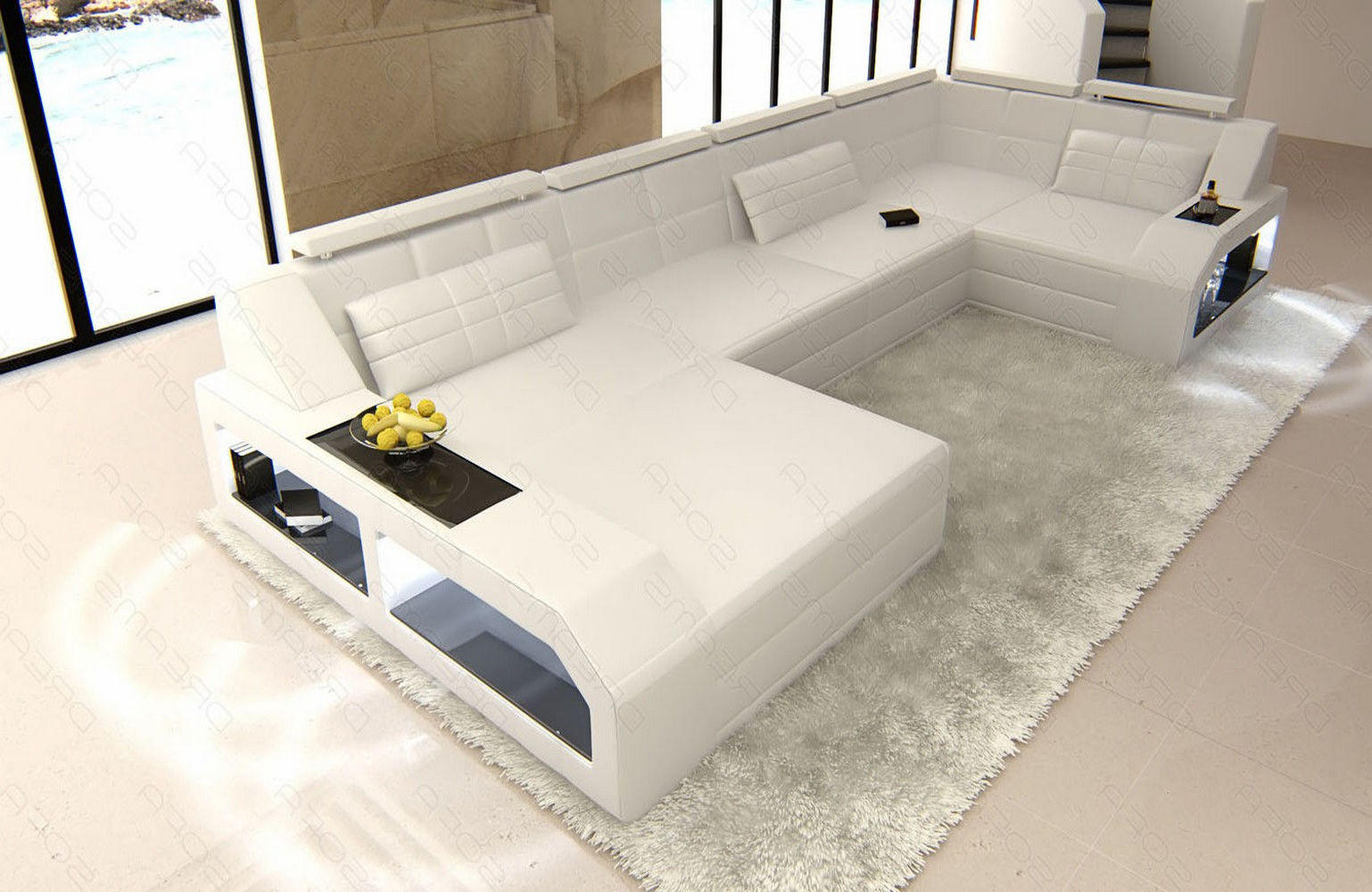 WOHNLANDSCHAFT Arezzo U - Weiß, Leder (380/86/197cm) - Sofa Dreams