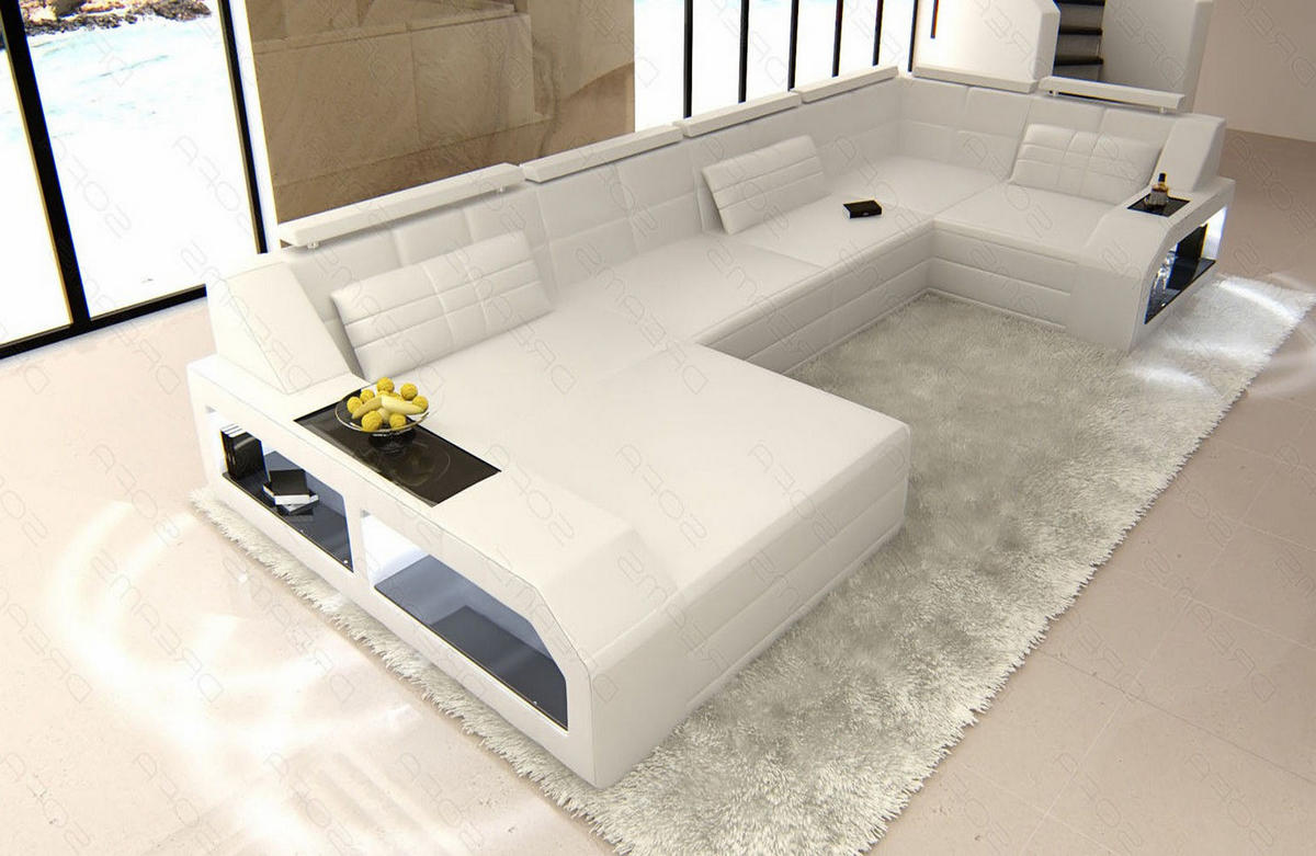 WOHNLANDSCHAFT Arezzo U - Weiß, Leder (380/86/197cm) - Sofa Dreams