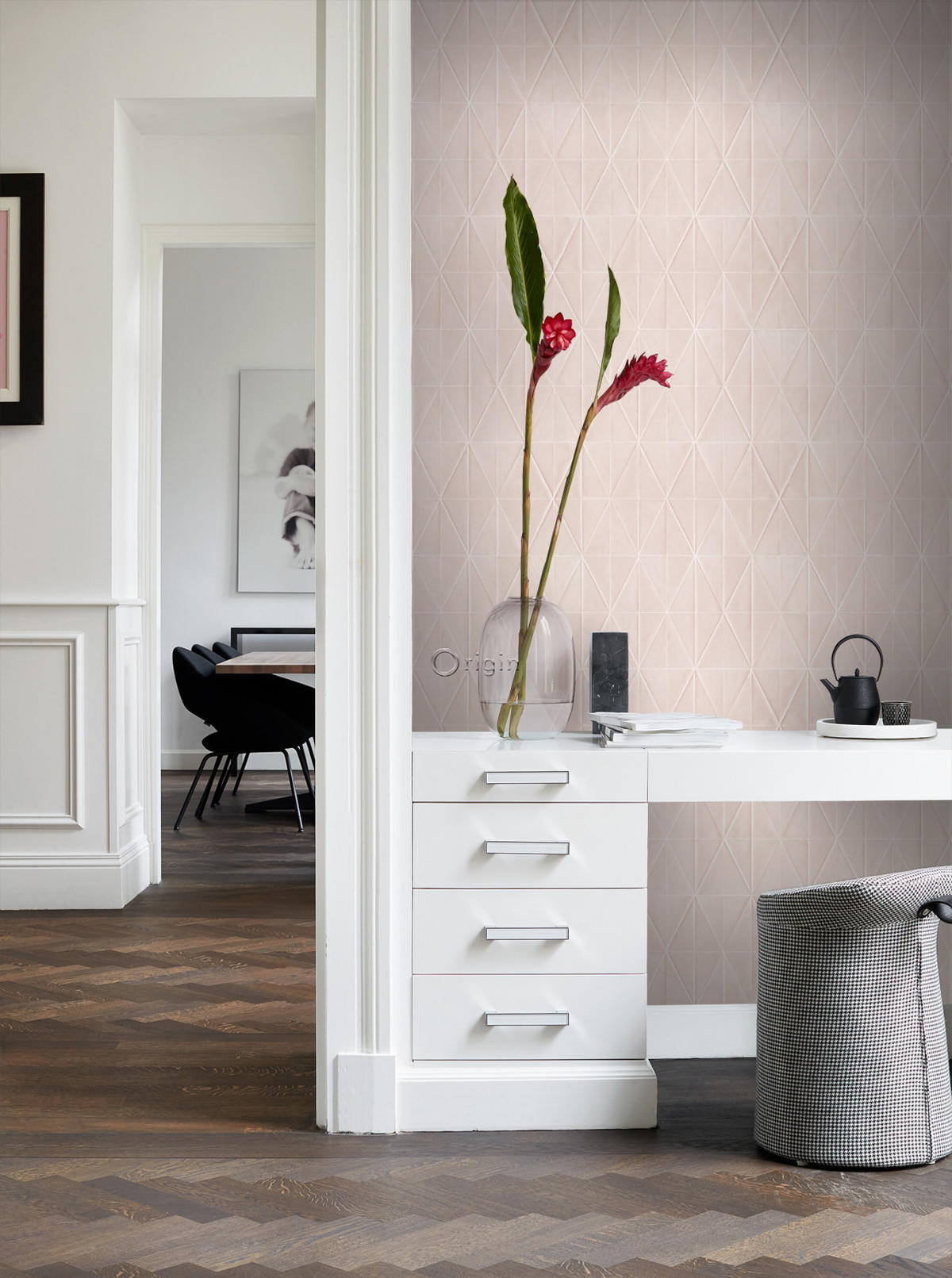 TAPETE Origami-Muster 53 cm x 10.05 m - Pink, Papier (53/1000cm) - Origin Wallcoverings