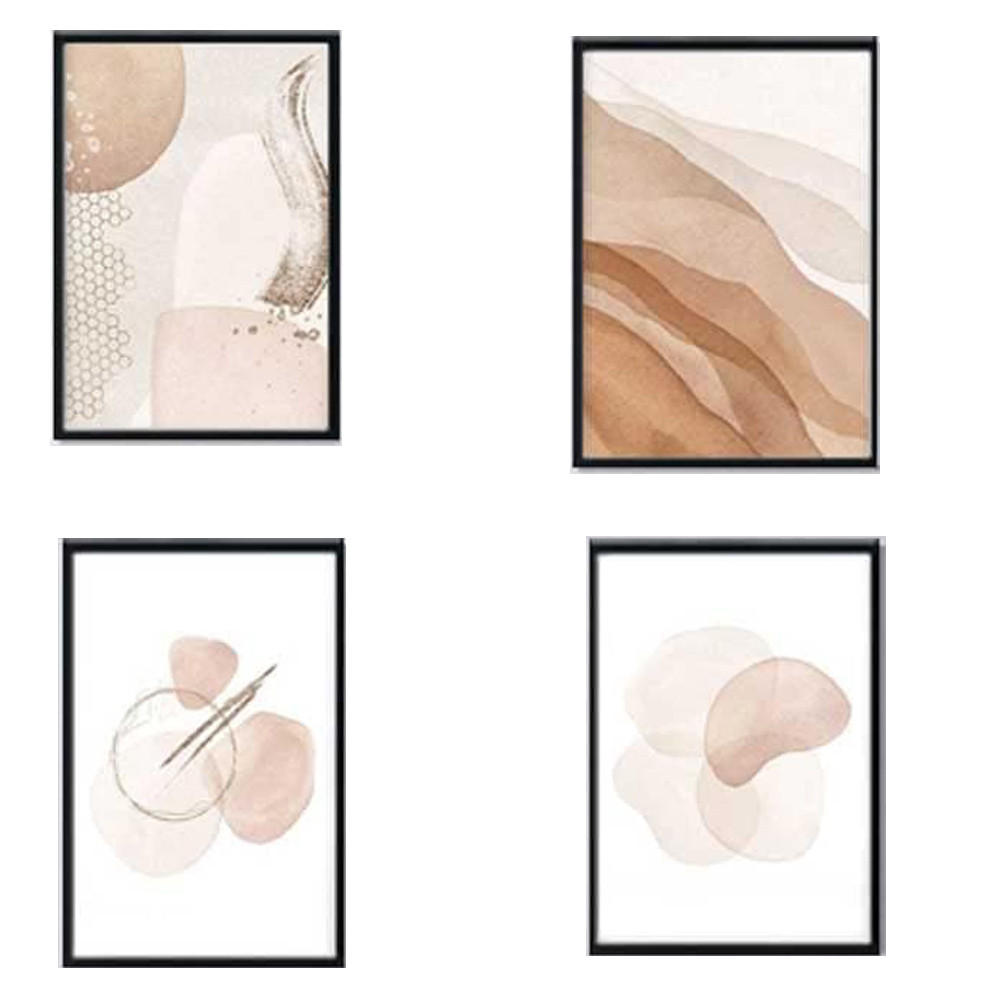 POSTER Set mit 4 Blätter und abstrakten Formen mit braunen Tönen A3 Rahmenlos - Klar, Papier (29.7/3cm) - Nacnic