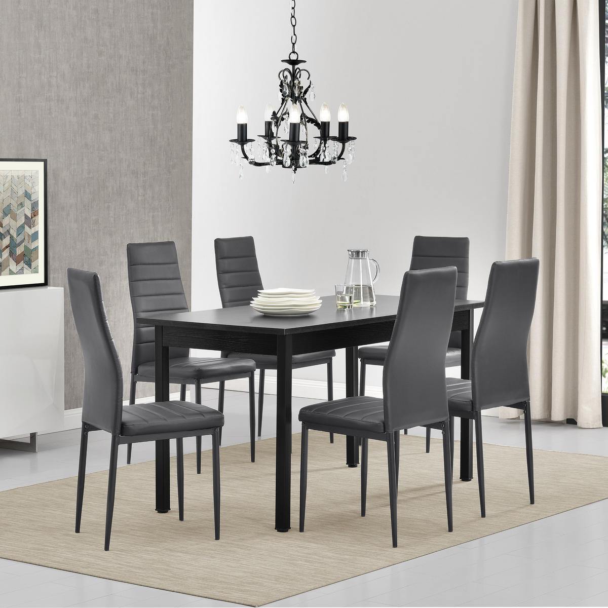 TISCHGRUPPE Bjerkvik - Grau, Holzwerkstoff/Textil (140/75/60cm) - [en.casa]