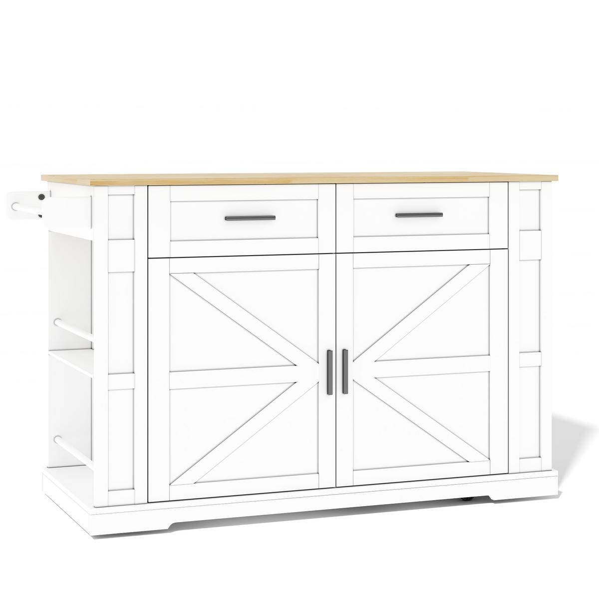 KÜCHENINSEL 130/50/93 cm Weiß mit 2 Schubladen, ausziehbarer Arbeitsplatte und 7 Rollen - Weiß, Holz (50/93/130cm) - Oxeza