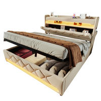 POLSTERBETT 160/200 cm mit Bettkasten, LED-Beleuchtung und USB in Beige - Beige, Textil (160/200cm) - BEAOK