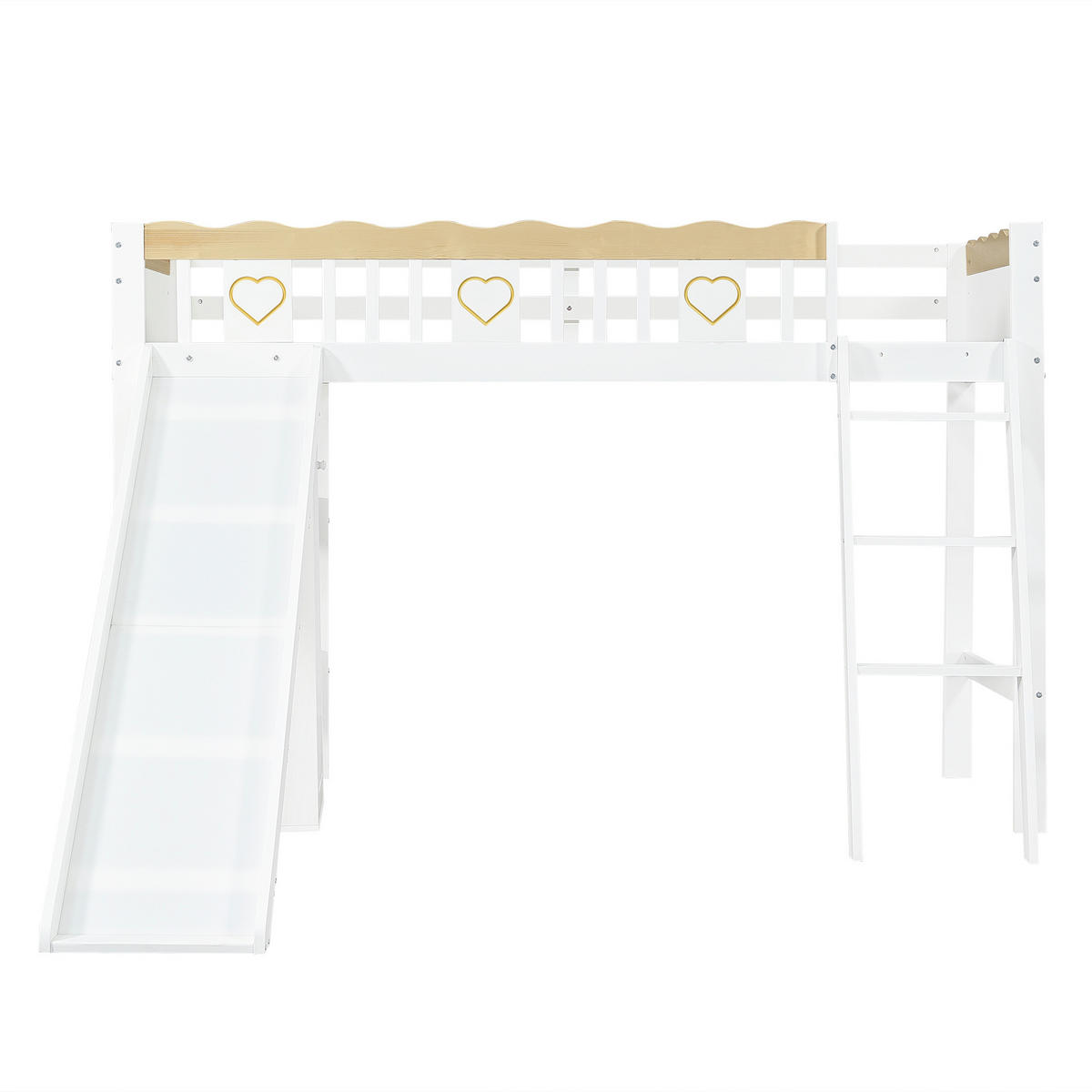 HOCHBETT 90/200 cm mit Kinderrutsche, Kleiderschrank und Ablageschrank, Kiefer/MDF, Weiß/Natur - Weiß, Holz (90/200cm) - Redom