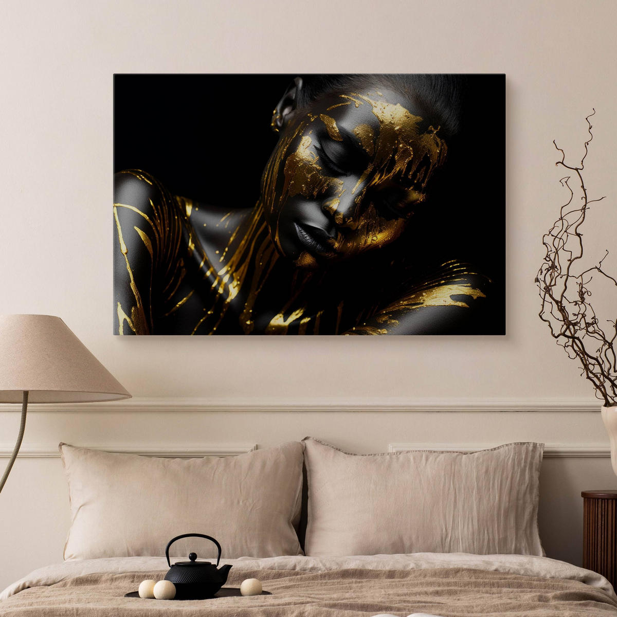 LEINWANDBILD abstraktes Porträt Frau Glamour Stil 30cm x 20cm - Beige/Gelb, Textil (30/20cm) - Muralo