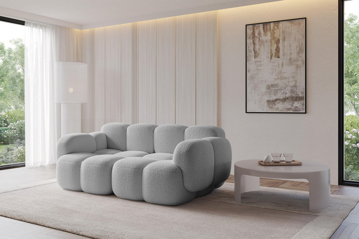 2-SITZER modulares Sofa Miko-S1 214x118x75 cm Hellgrau Bouclé - Edelstahlfarben/Schwarz, Holzwerkstoff/Kunststoff (214/75/118cm) - ALTDECOR