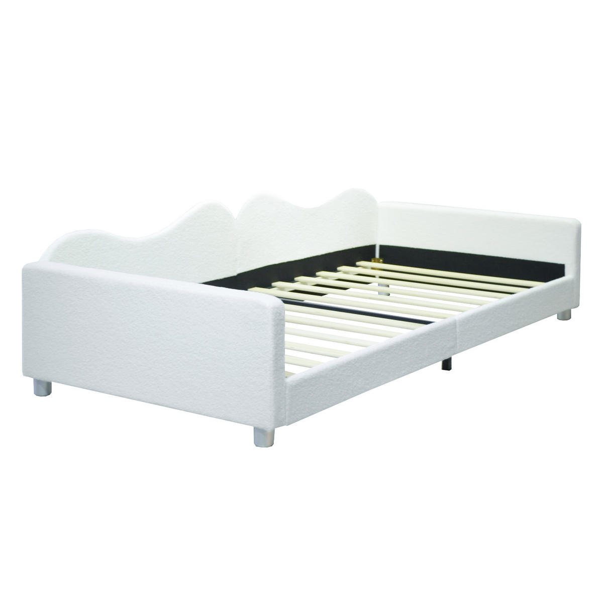 POLSTERBETT 90/200 cm weiß aus Teddystoff mit Rückenlehne und Armlehnen - Weiß, Textil (90/200cm) - OKWISH