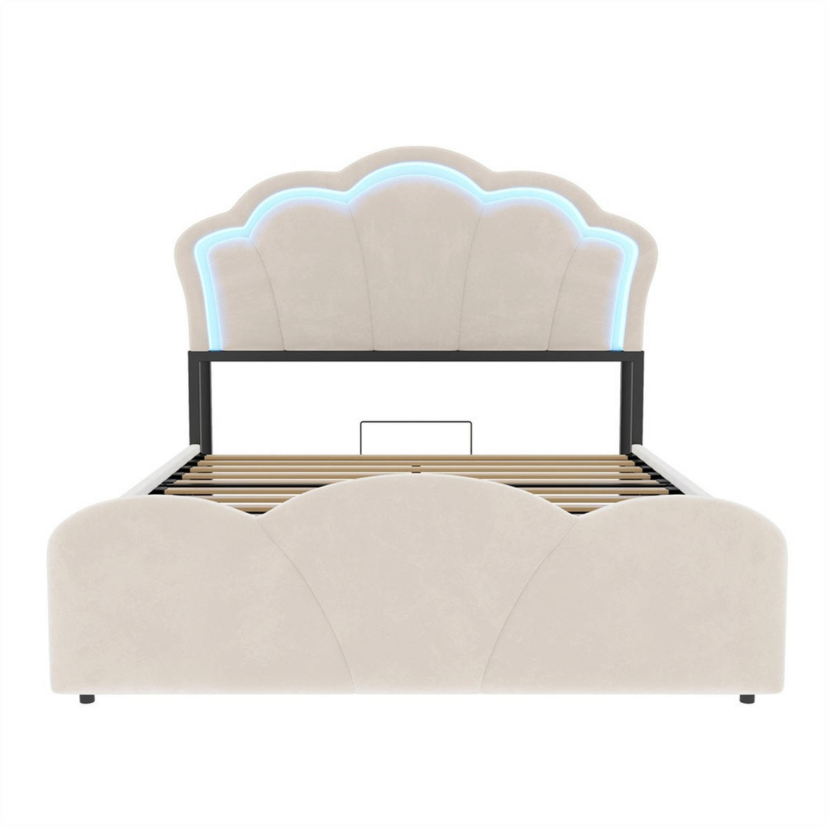 POLSTERBETT 140x200 cm mit hydraulischem Stauraum - LED Beleuchtung & Ladeanschluss - Beige - ohne Matratze - Beige, Textil (140/200cm) - DELFA