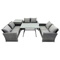 GARTENMÖBELSET mit ESSTISCH,HOCHLEHNER-SOFA Polyrattan Dunkelgrauer Mix 6-Sitzer - Dunkelgrau/Grau, Glas/Kunststoff - Fimous