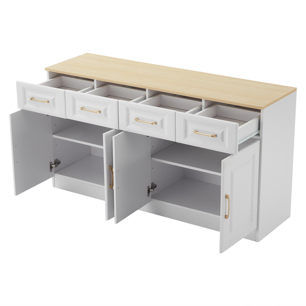SIDEBOARD 140/40/75 cm mit 4 Türen & 4 Schubladen in Weiß/Eiche - Weiß, Holzwerkstoff (140/75/40cm) - BEAOK
