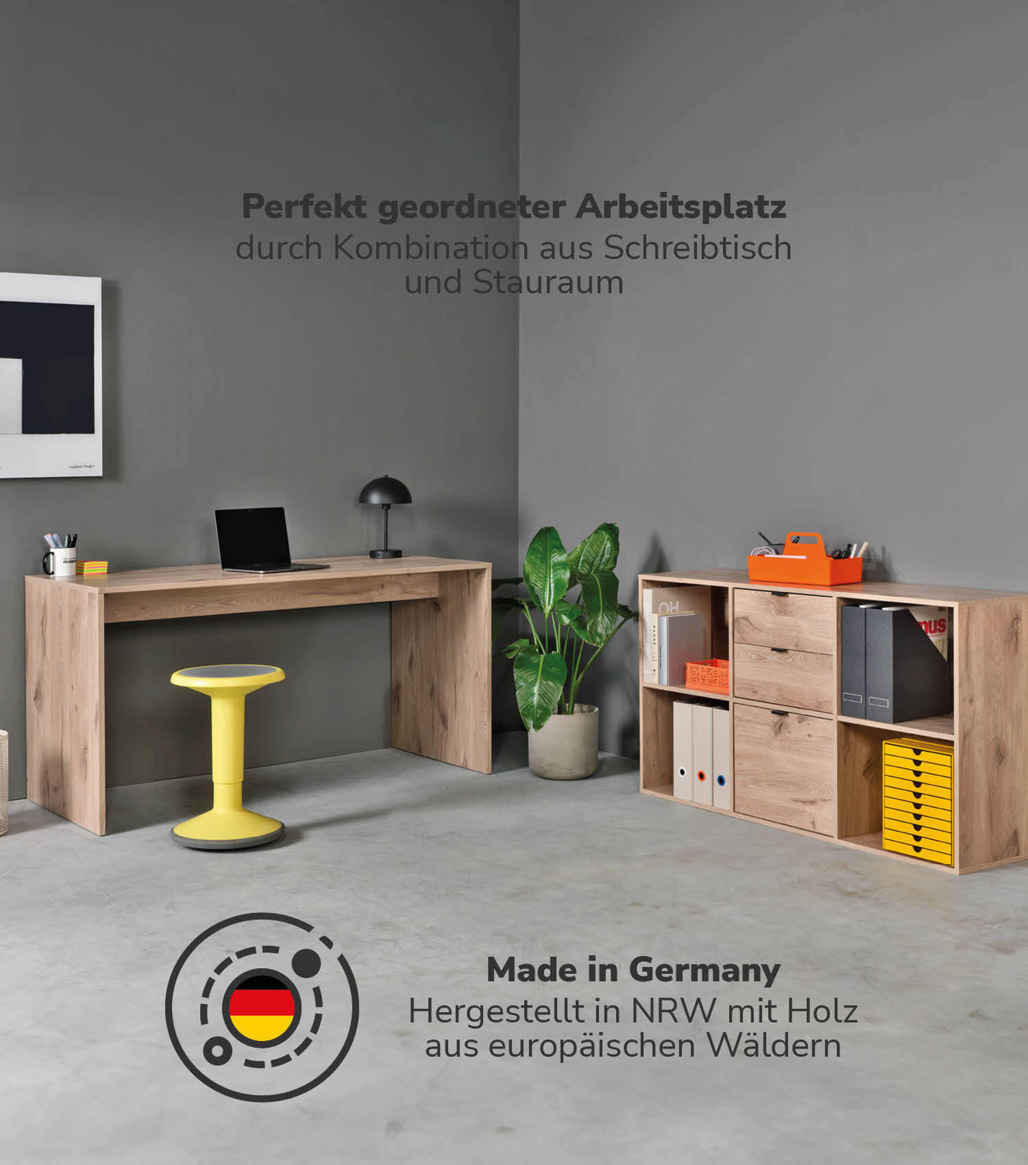 SCHREIBTISCH Der Produktive - Eichefarben, Holzwerkstoff (65/145/77cm) - Mokebo