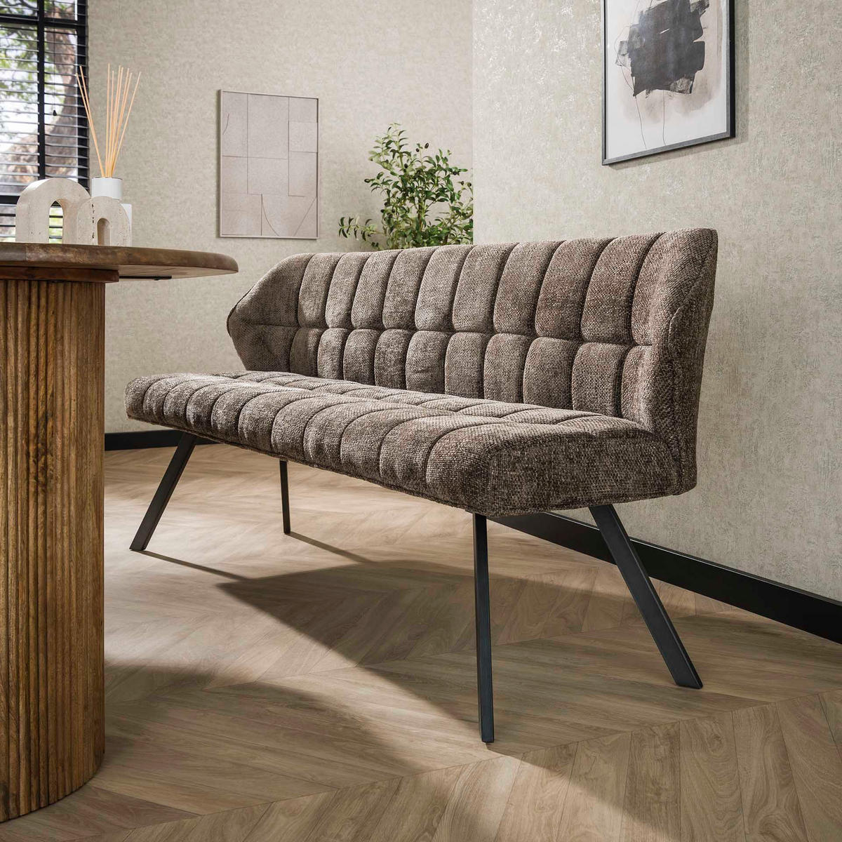 ESSZIMMERBANK Raster Taupe 59/180/84 cm - Taupe, Textil (180/84/59cm) - Hoyz Collection