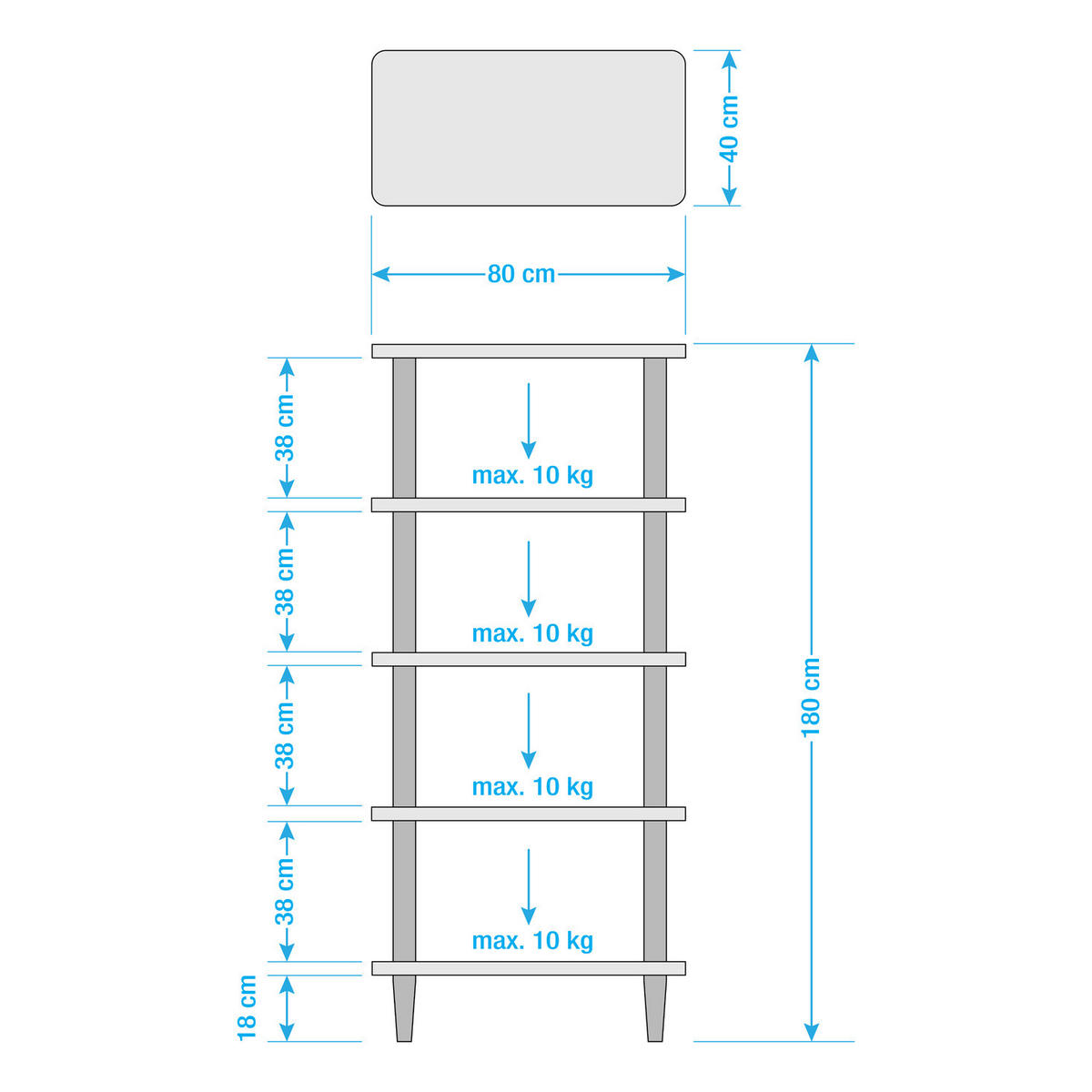 REGAL - Eiche teilmassiv - Weiß / Eiche - Weiß, Holzwerkstoff (80/180/40cm) - home24