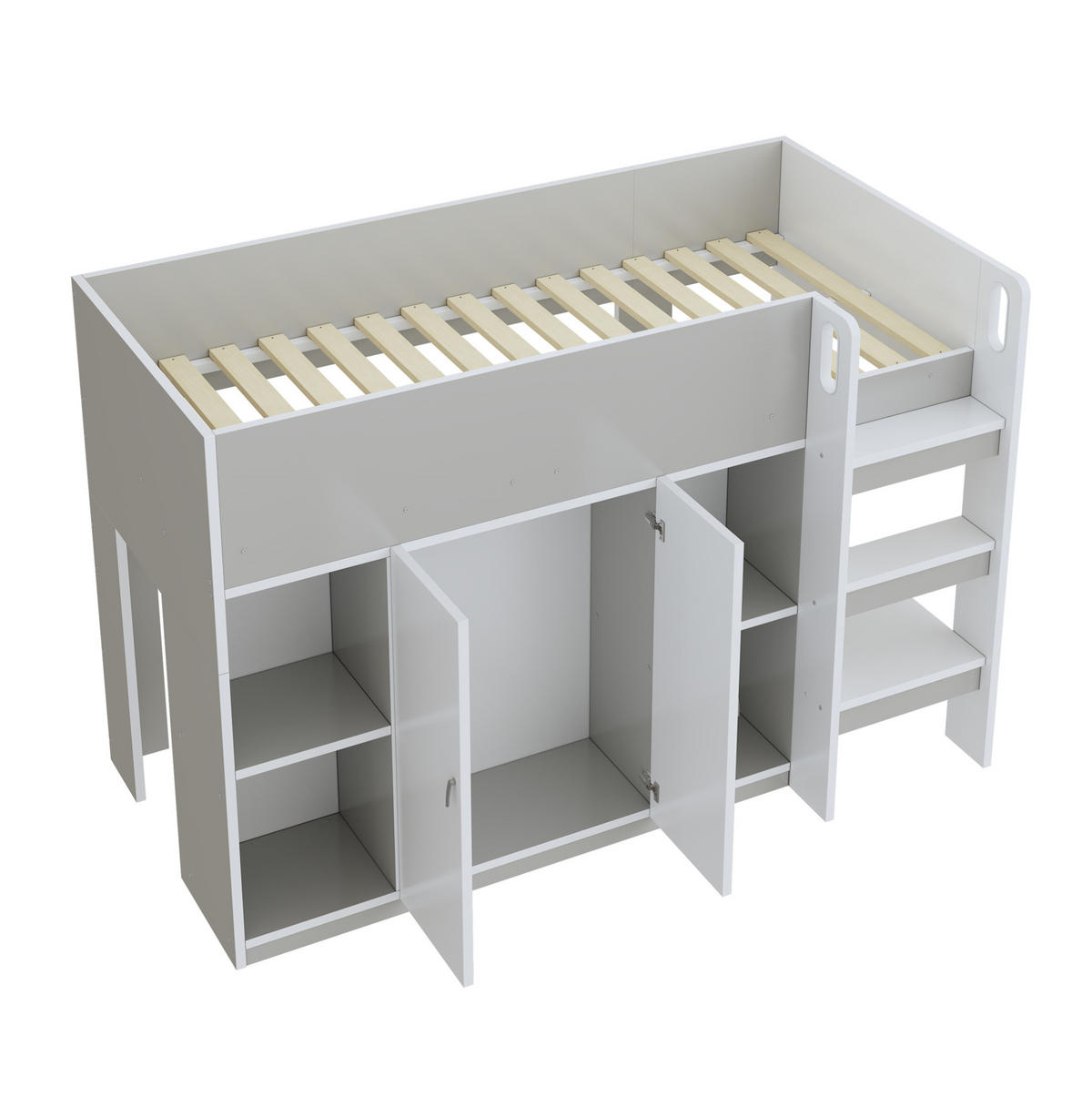 HOCHBETT mit Schrank und Regalen 90x200 cm Grau/Weiß - Grau, Holzwerkstoff (90/200cm) - Beauniv