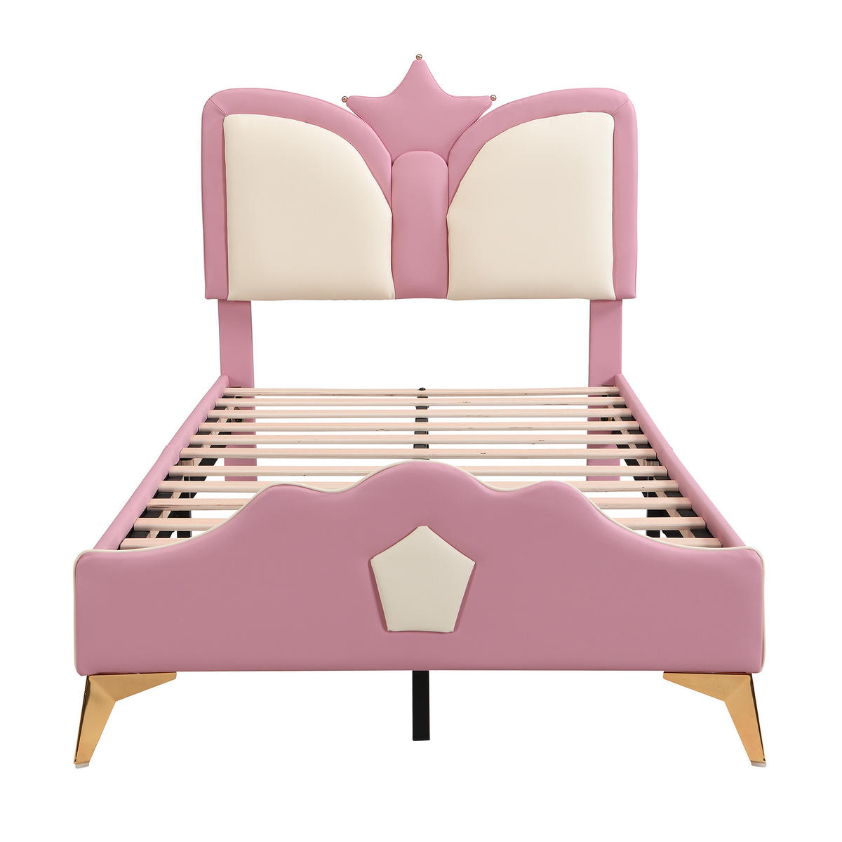 KINDERBETT 90/200 cm aus PU mit Kronen-Kopfteil und weicher Polsterung, Rosa/Weiß - Rosa, Kunststoff (90/200cm) - Redom