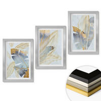 WANDBILDER 3er Set - 20x30 cm Silberner Rahmen - Hellblau-beige Blätter - Silberfarben, Kunststoff (20/30cm) - ArtPrintCave