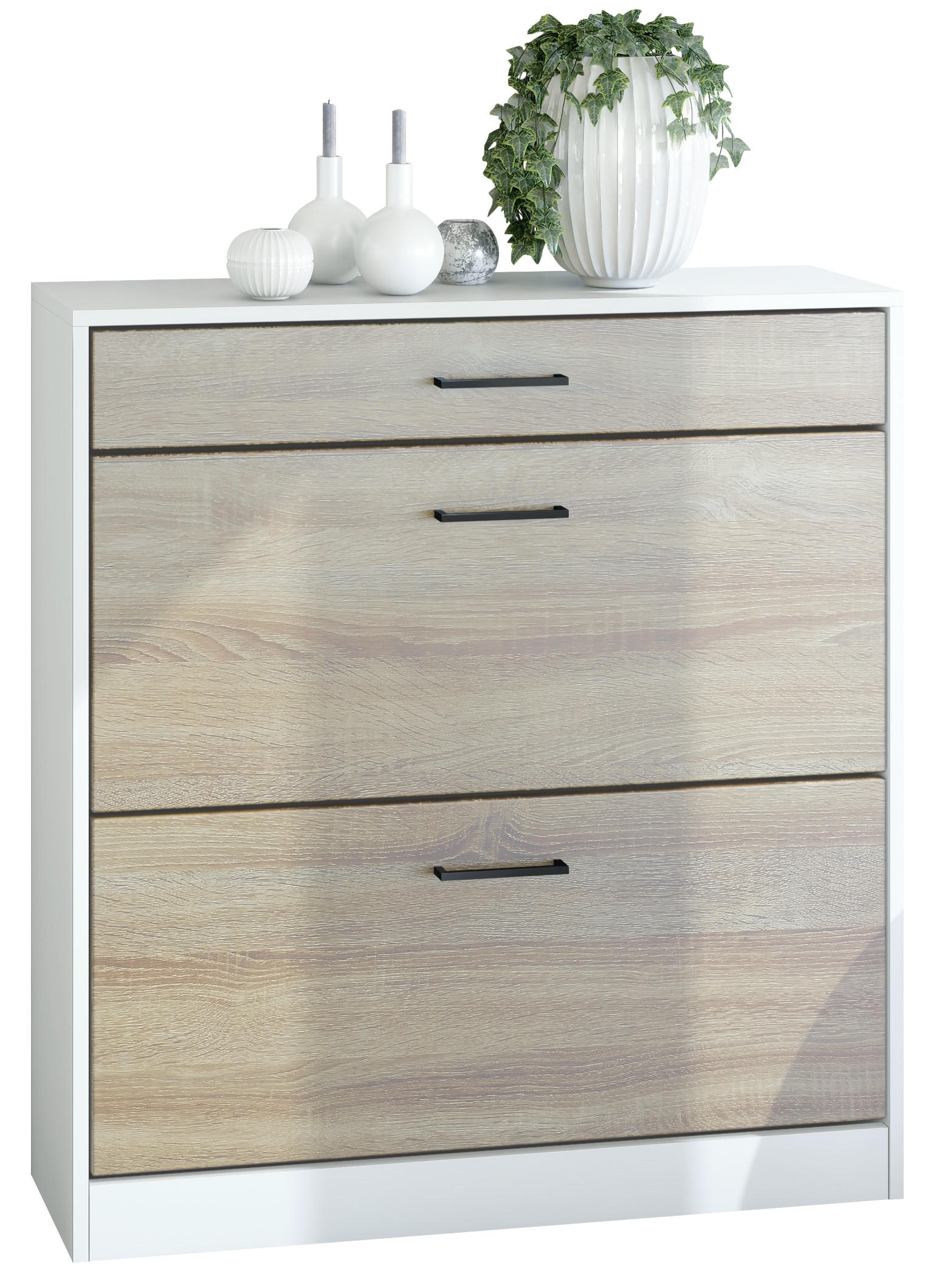 SCHUHSCHRANK Elvas Front in Eiche Sägerau - Eiche San Remo, Holzwerkstoff (89/95.5/27cm) - Vladon