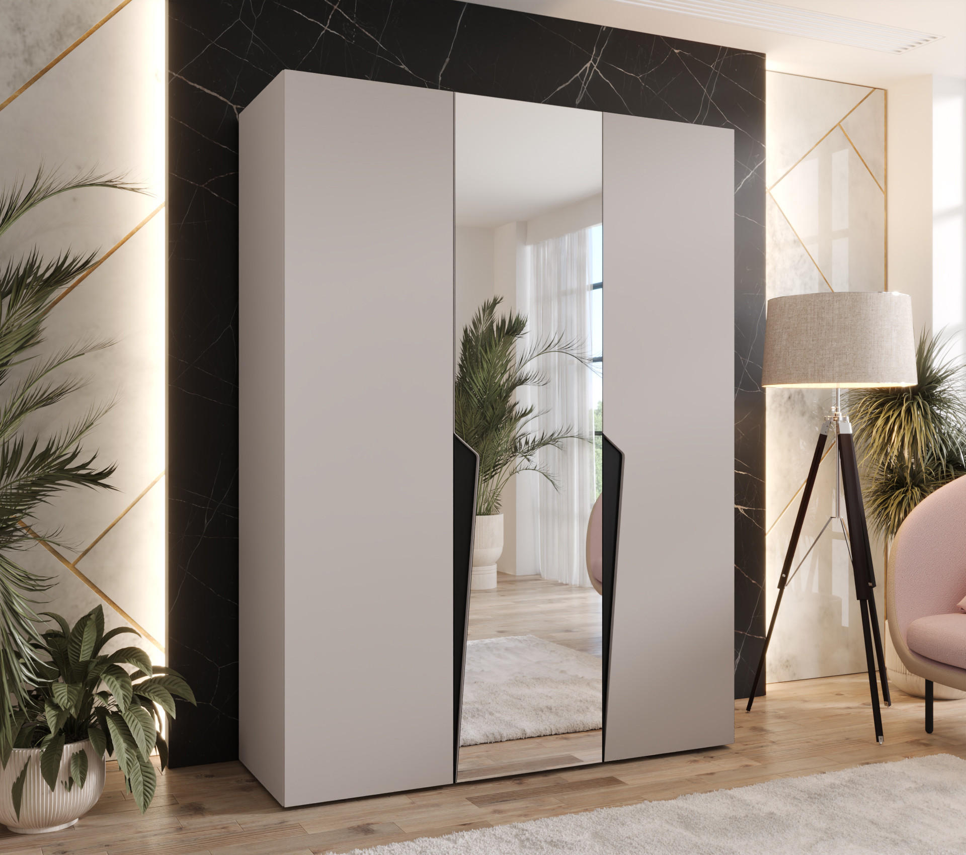 DREHTÜRENSCHRANK 202/150/52 3-türig - Beige/Schwarz, Holz/Metall (150/202/52cm) - Abiks Möbel