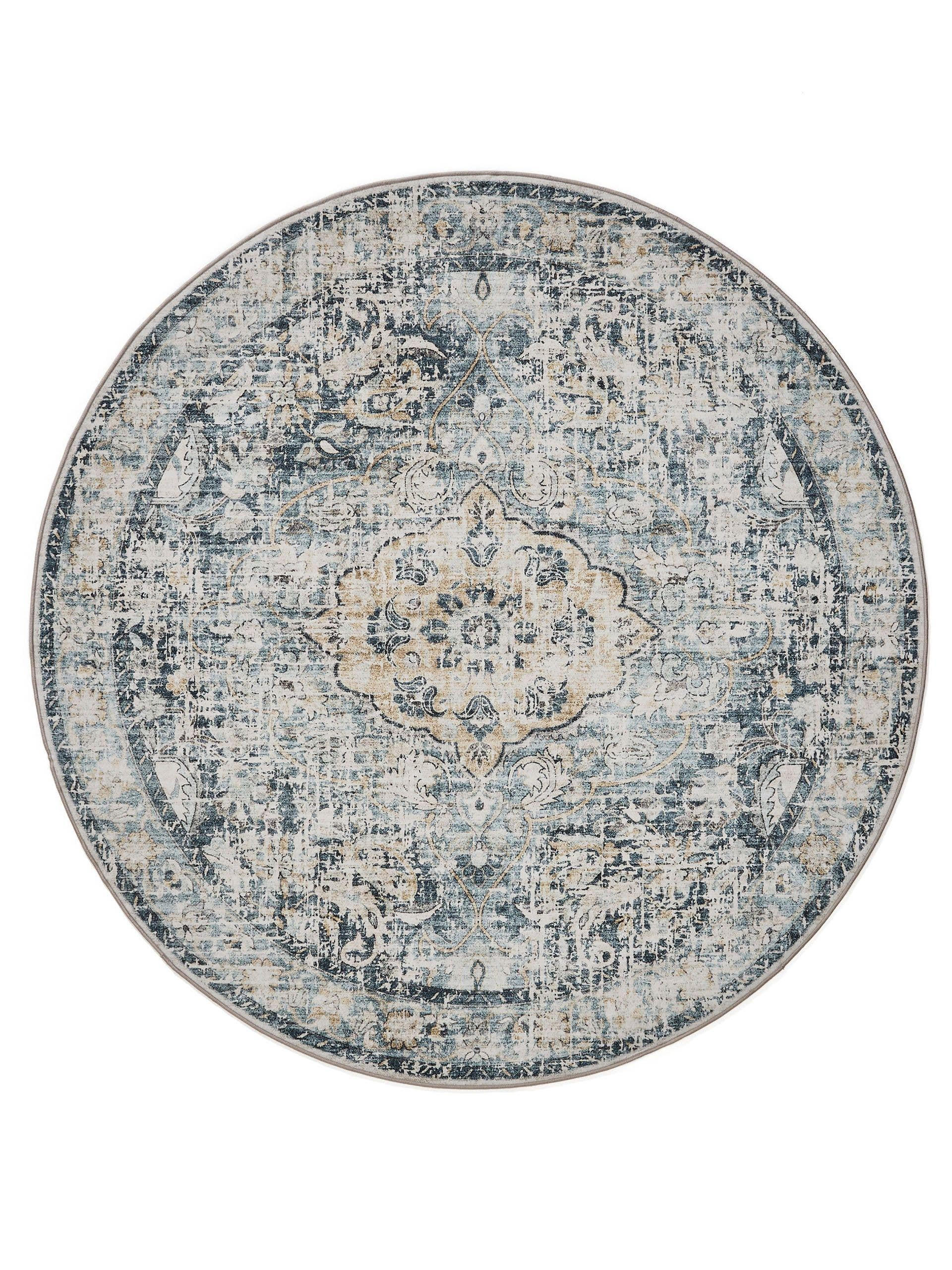 VINTAGE-TEPPICH George waschbar ø 160 cm rund - Blau, Kunststoff (160/160cm) - benuta