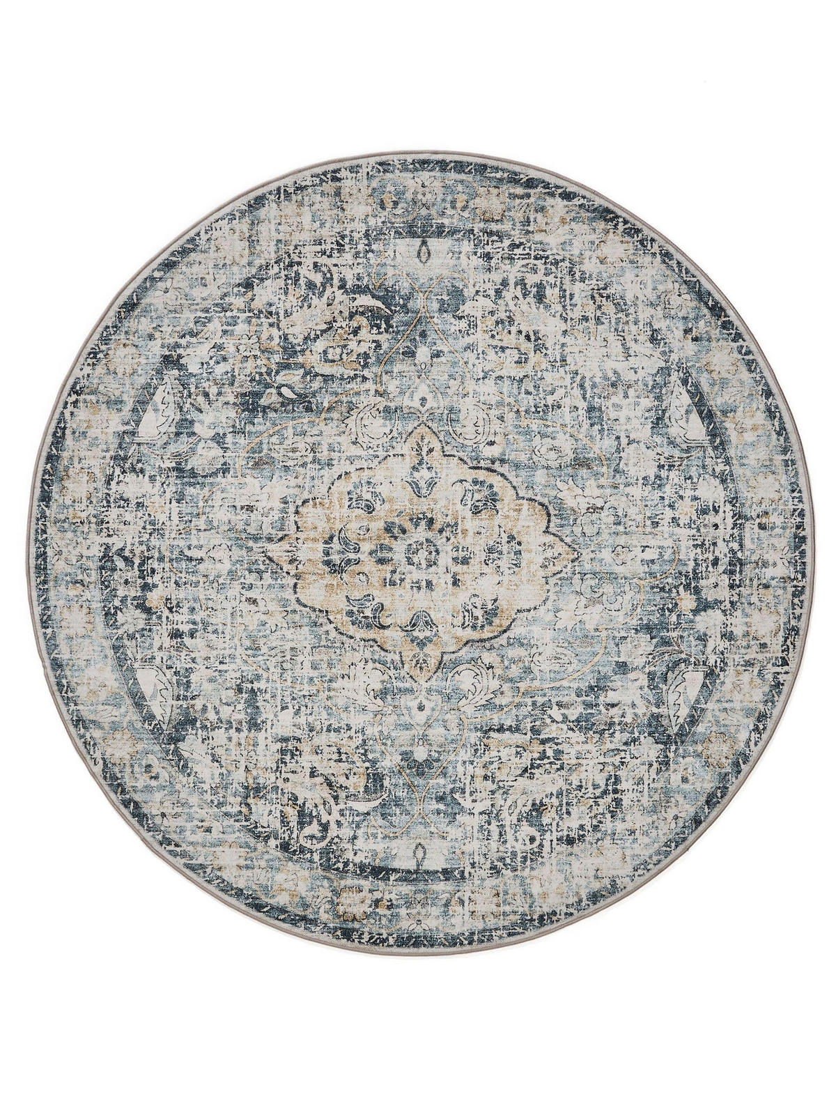 VINTAGE-TEPPICH George waschbar ø 160 cm rund - Blau, Kunststoff (160/160cm) - benuta
