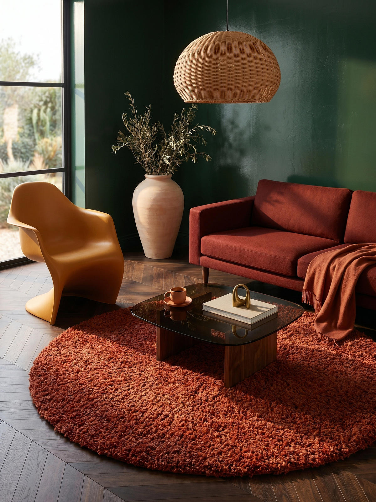 HOCHFLORTEPPICH RHEIN, einfarbig, aus Polypropylen, Terrakotta, Ø 120 cm - Orange, Textil (120/120cm) - KADIMA DESIGN