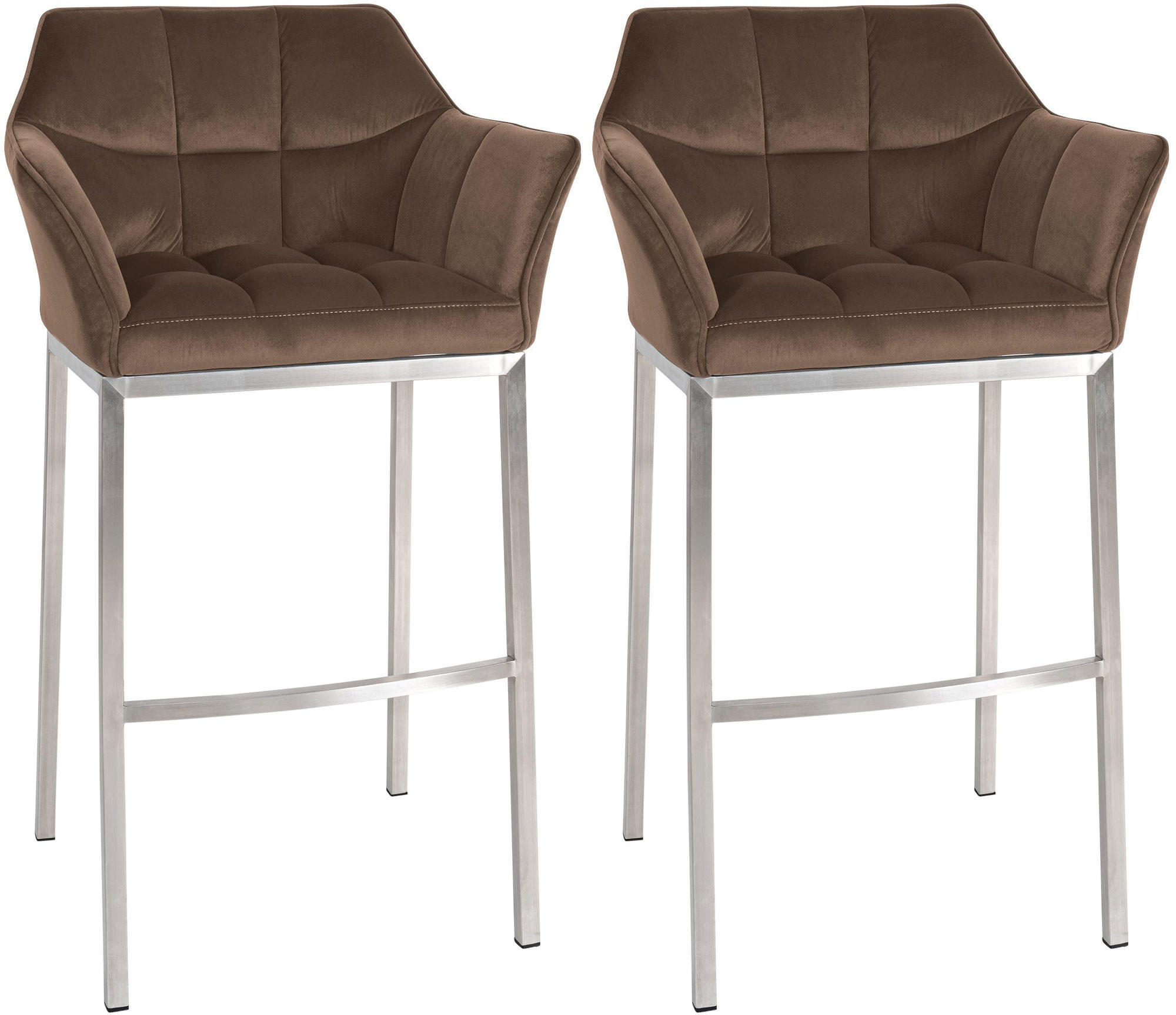BARHOCKER 2er Set Samt Braun - Edelstahlfarben/Braun, Textil (64/110/48cm) - CLP