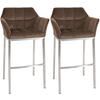 BARHOCKER 2er Set Samt Braun - Edelstahlfarben/Braun, Textil (64/110/48cm) - CLP