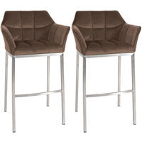 BARHOCKER 2er Set Samt Braun - Edelstahlfarben/Braun, Textil (64/110/48cm) - CLP