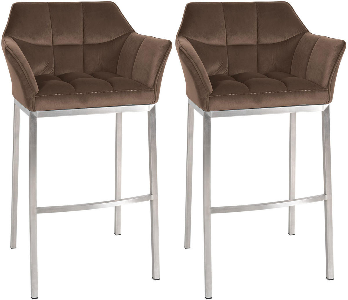 BARHOCKER 2er Set Samt Braun - Edelstahlfarben/Braun, Textil (64/110/48cm) - CLP