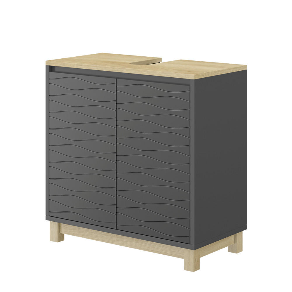 WASCHBECKENUNTERSCHRANK Livia Anthrazit 60 x 60 cm mit 2 Türen - Anthrazit/Naturfarben, Holzwerkstoff (60/60/30cm) - Vicco
