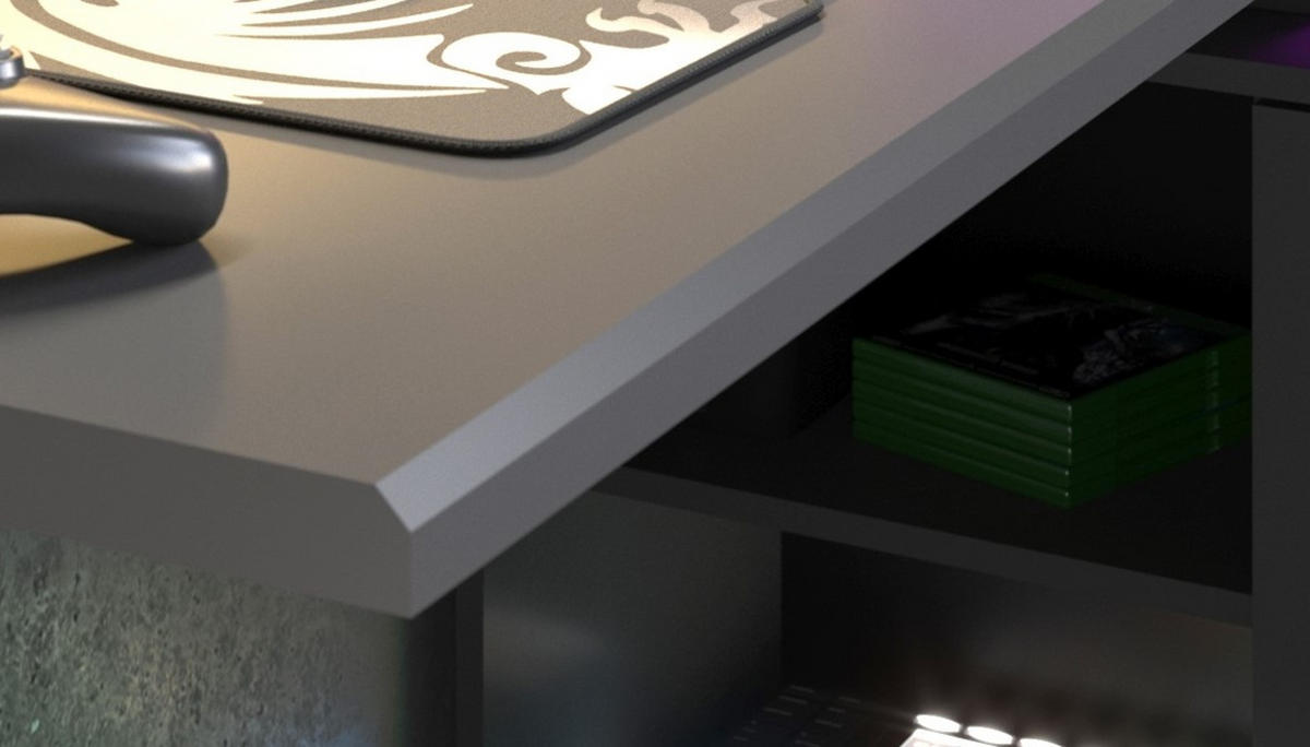 SCHREIBTISCHKOMBINATION schwarz, grau, Set Gamingtisch und 2x Regal inklusive LED mit Farbwechsel - Schwarz/Grau, Holzwerkstoff/Kunststoff (180/229/180cm) - Parisot Meuble