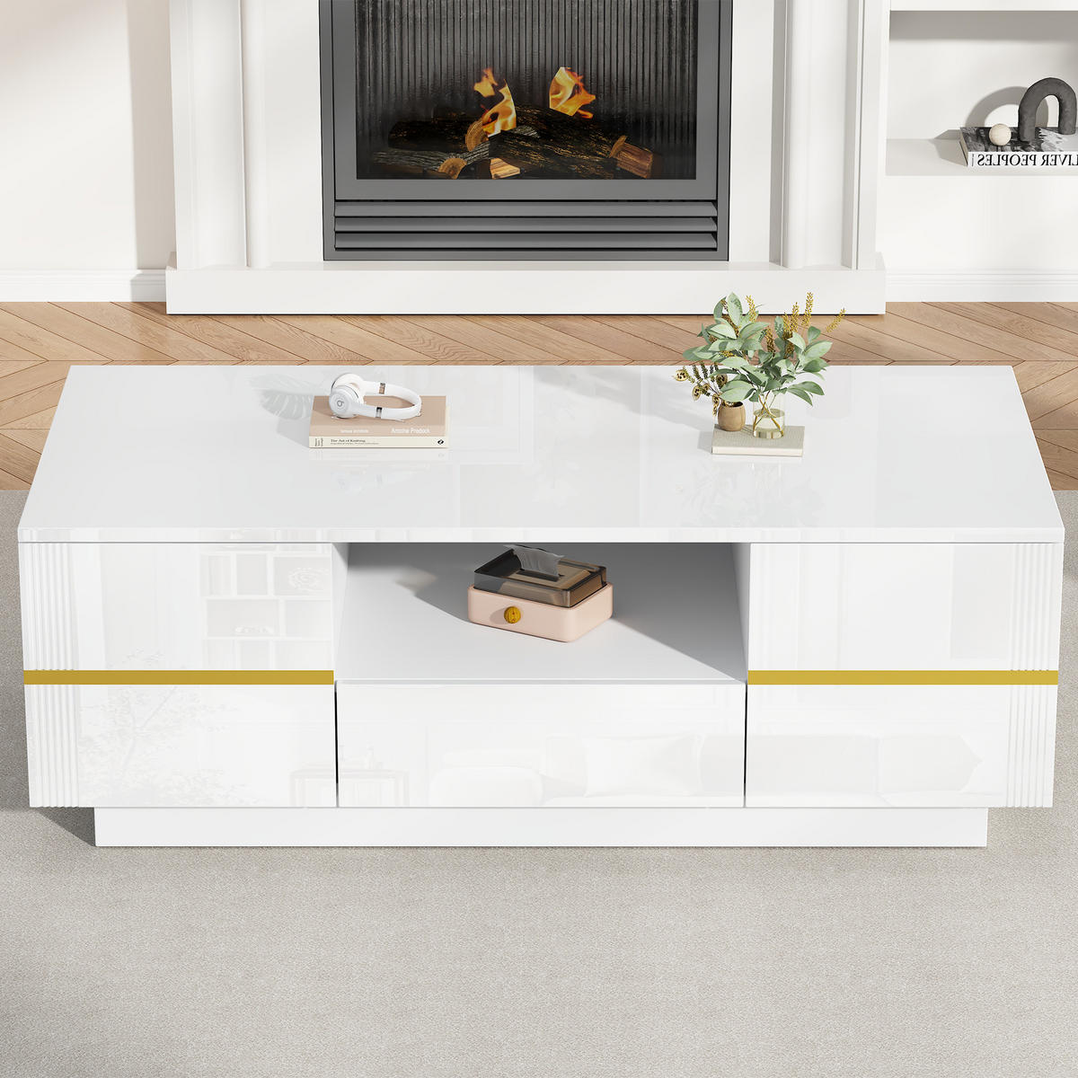 KLUB-STOLIĆ 100/50/35,5 cm s LED rasvjetom i prostor za pohranu u bijeloj boji - bijela, drvni materijal (50/100/35.5cm) - CHICFURN