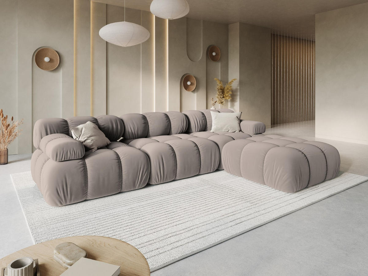 MODULARES-SOFA Bellis aus Samt beige 3 Sitzplätze - Beige, Textil (94/63/282cm) - Micadoni