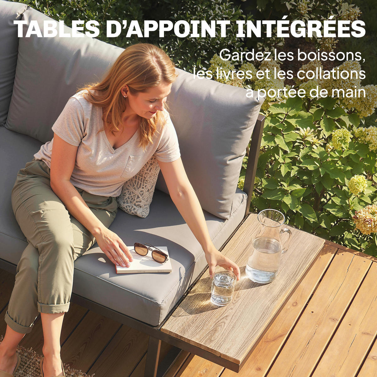 GARTENLOUNGE-SET DE-13523 6-sitzig mit Seitentischen Grau - Dunkelgrau, Metall - ComfortXL