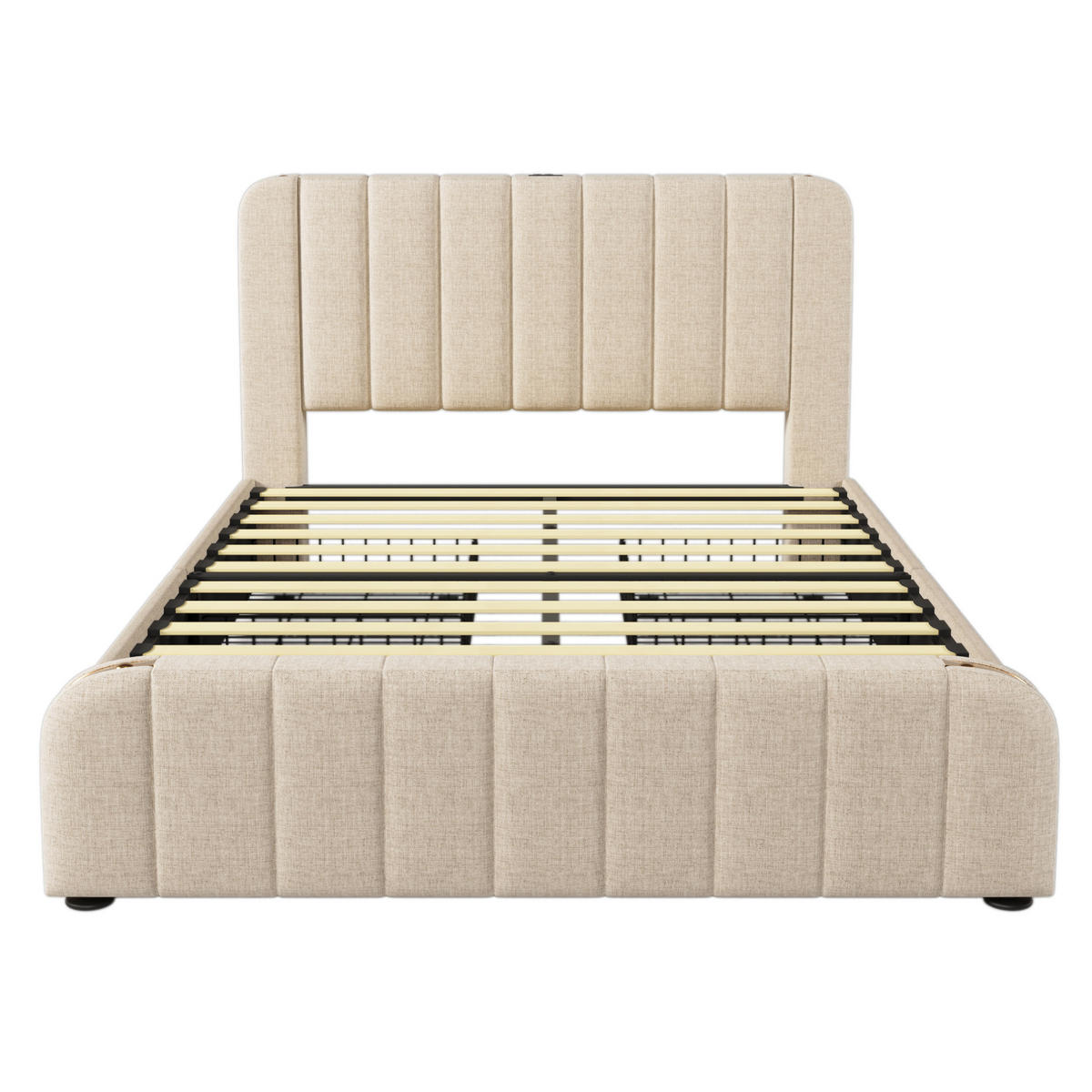 POLSTERBETT mit Leinenbezug 160x200 cm Beige mit 4 Schubladen, USB- und USB-C-Anschluss - Beige, Textil (160/200cm) - IVMEU