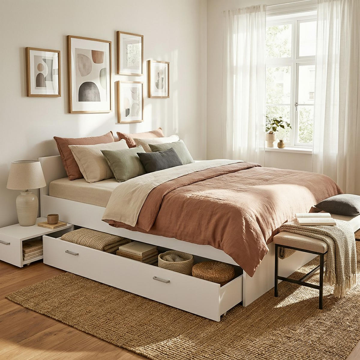 BETT TWIST MIT NACHTTISCH / 160x200 - Weiß - Weiß, Holzwerkstoff (160/200cm) - Weber Industries