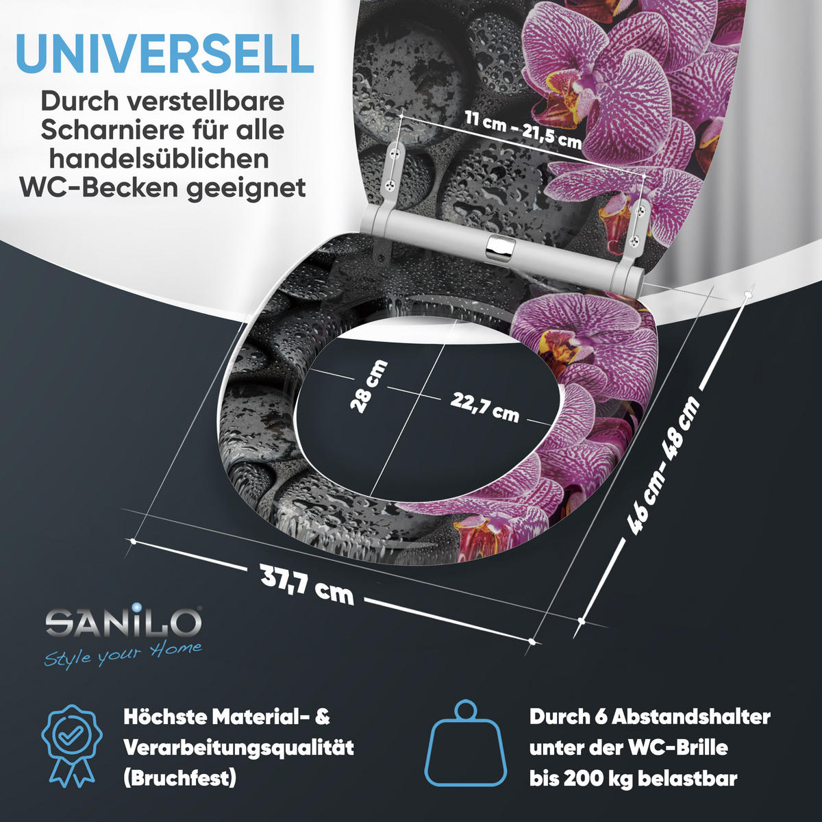 WC-SITZ mit Absenkautomatik & Top Fix Madeira - Violett, Holzwerkstoff (37.7/5.5/48cm) - Sanilo