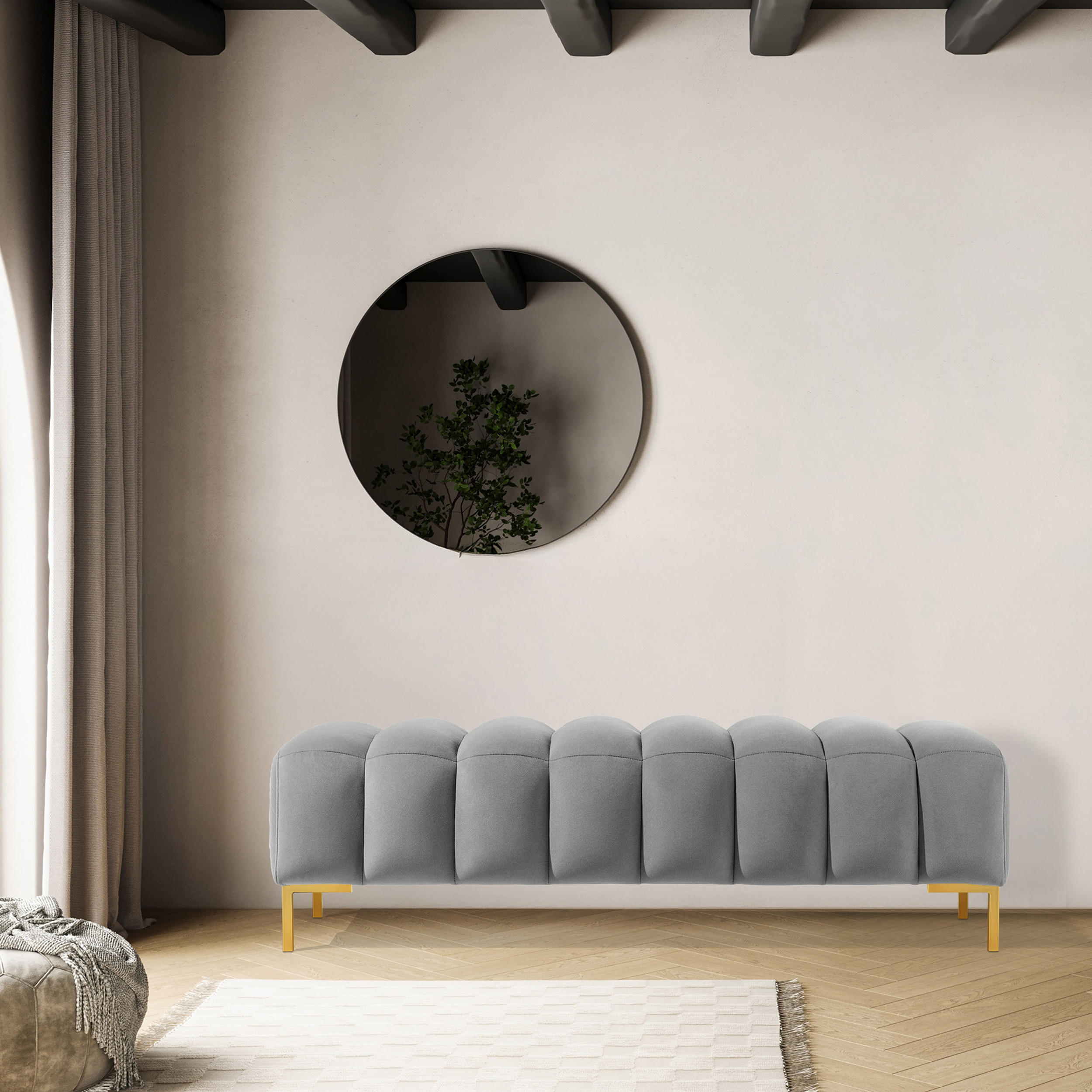 POLSTERBANK PECCO, Metallbeinen - Goldfarben/Grau, Holz/Textil (160/50/50cm) - KONSIMO®