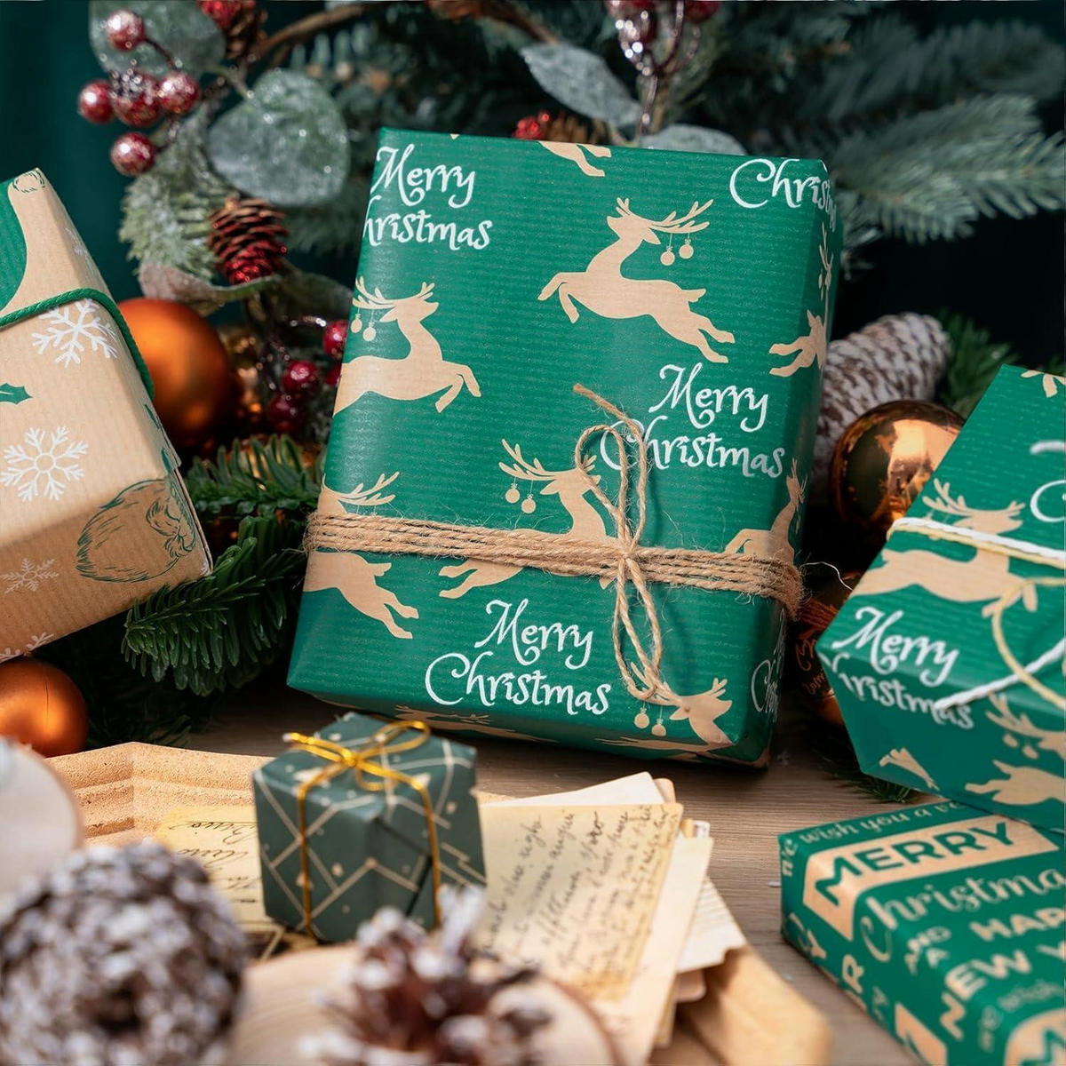 GESCHENKPAPIER 3 Rollen Set Kraftpapier Weihnachten - Multicolor, Papier (43.2/1/300cm)