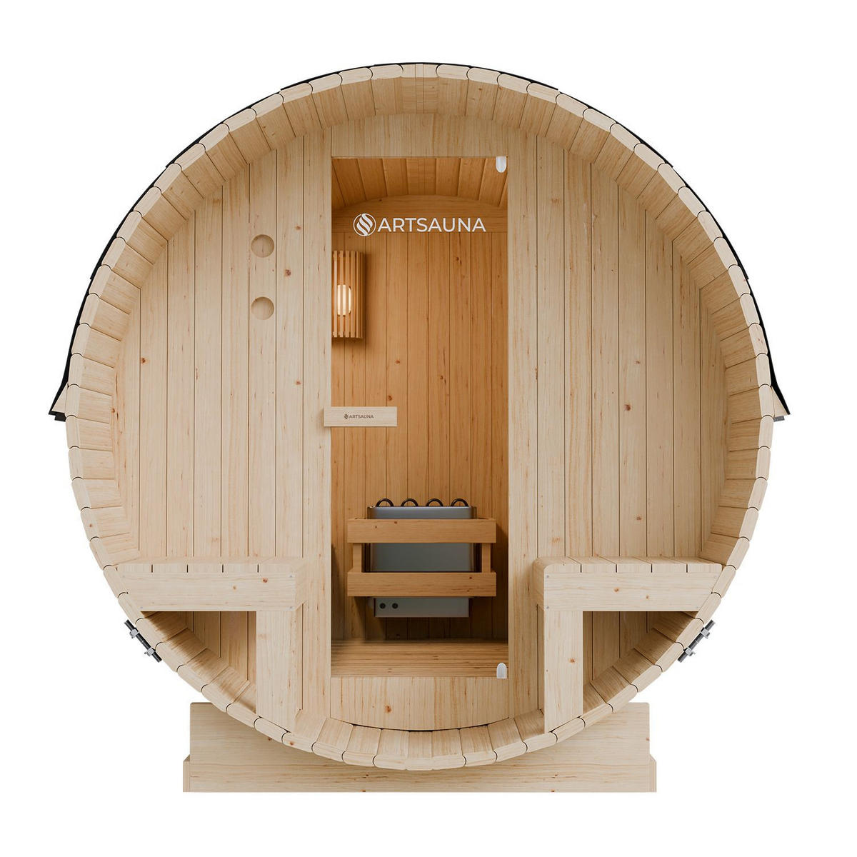 FASSSAUNA Spitzbergen 220 cm mit zwei Bänken (6 Personen) - Naturfarben, Holz (185/190/220cm) - Artsauna