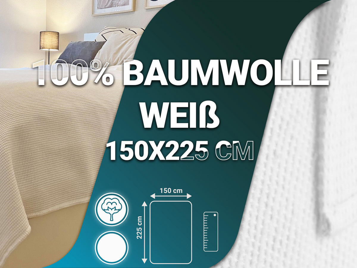 KUSCHELDECKE, 150x225 cm, 100% Baumwolle, Weiß - Weiß, Textil (150/220cm) - Zollner
