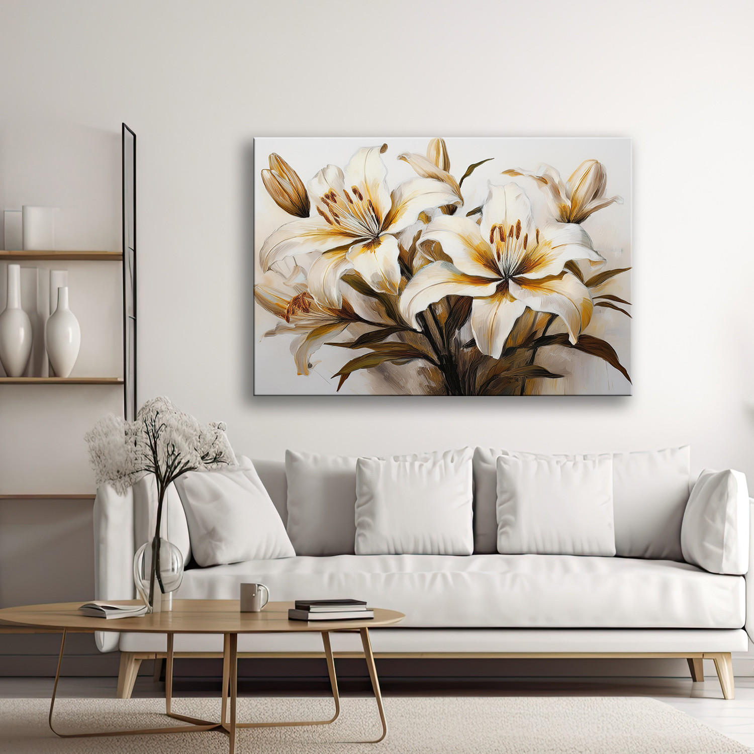 WANDBILD lilien weiße blume in sepia - Weiß, Textil (60/40cm) - Feeby