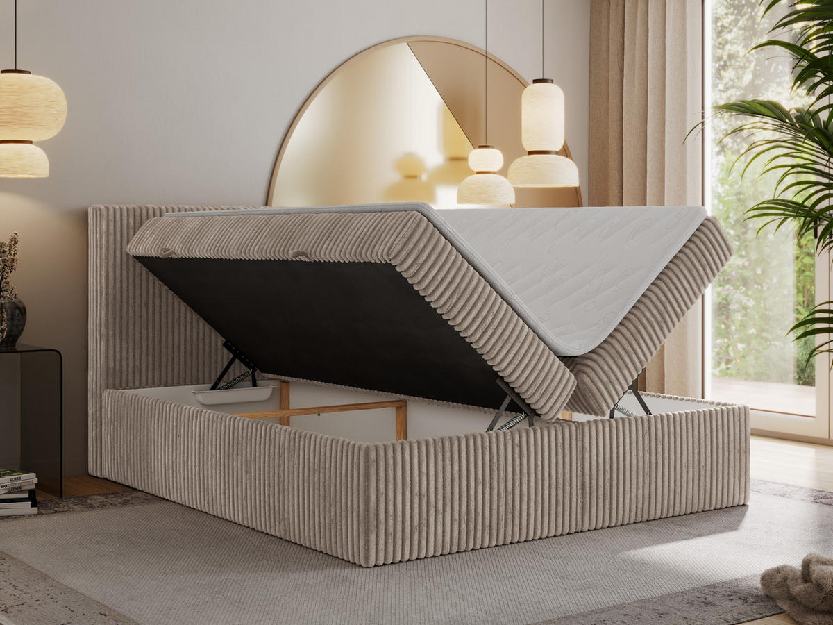 BOXBETT TILIANO 140/200 - Hellbraun Cord - H3 - Hellbraun, Textil (140/200cm) - MKS